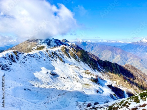 Mountain landscape, ski resort Krasnaya Polyana in Sochi. Caucasus mountains landscapes, Sochi, Russia