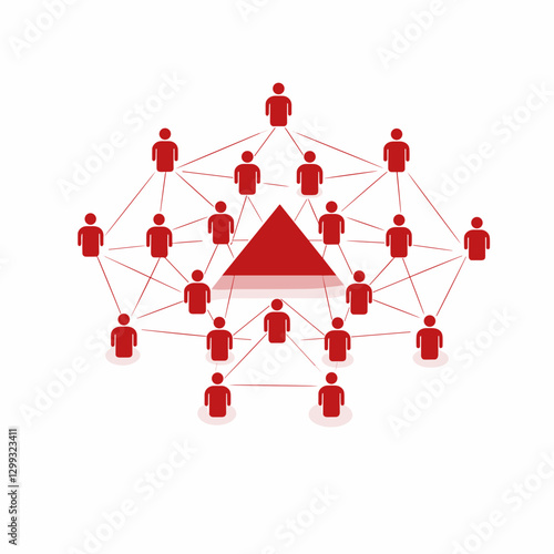 Network structure icon in red for hierarchy and teamwork concepts
