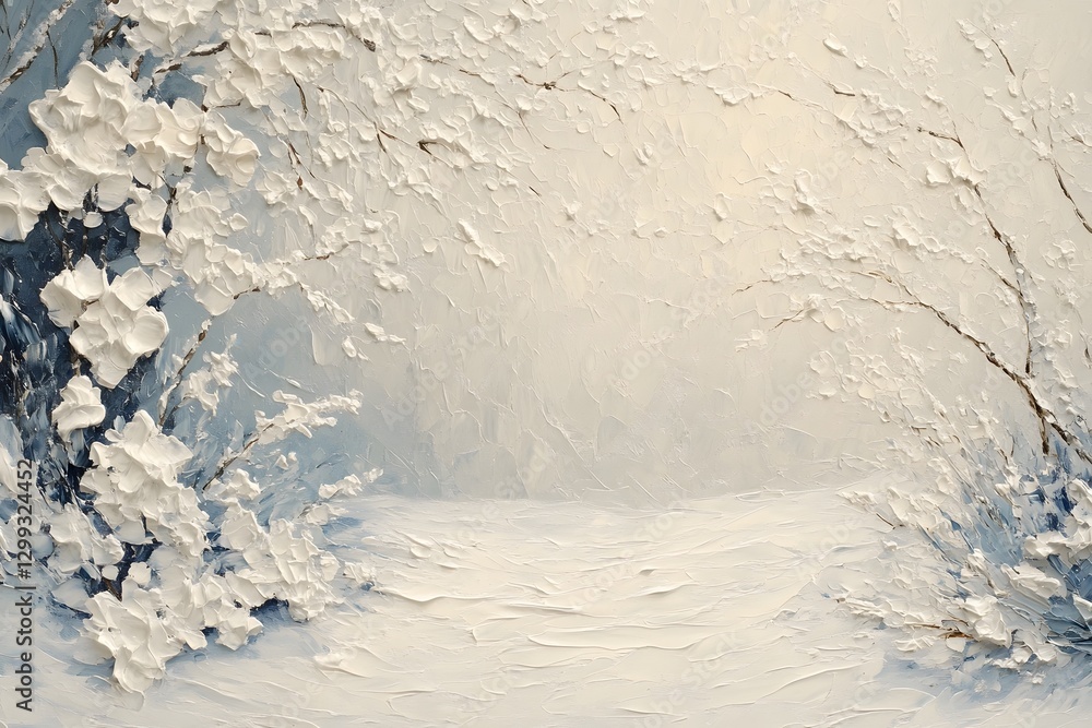 Obraz premium Breathtaking Winter Wonderland Landscape with Snow Covered Trees and Mist in Peaceful Forest Scenery