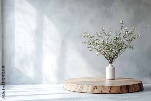 Empty wooden flat stand with clean background for products advertisement 