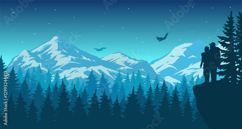 Majestic mountains under a starry night sky