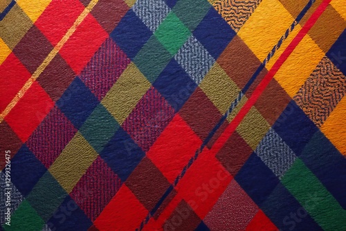 Vibrant Plaid Fabric Texture with Multicolored Diagonal Patterns