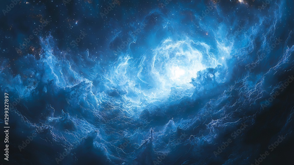 Fototapeta premium Blue hypergiant nearing the end of its life its outer layers expanding and shedding mass in waves of glowing plasma surreal cosmic aesthetic