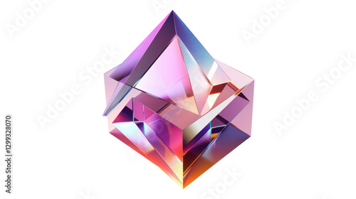 Intricate Geometric Crystal Structure Reflecting Light with Vibrant Colors and a Transparent Background