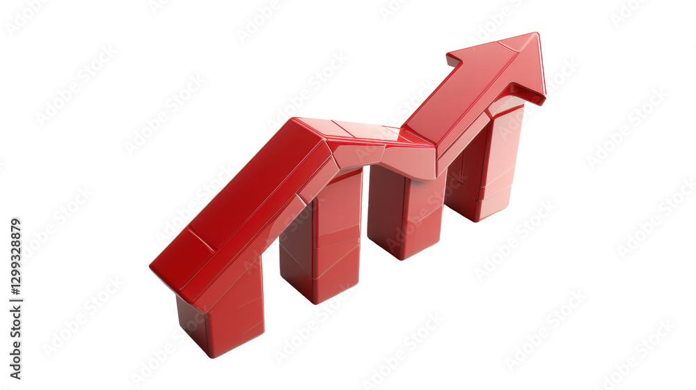 Red 3D Graph Depicting Business Growth and Financial Success with Ascending Arrows on Transparent Background Red 3D Graph Depicting Business Growth and Financial Success with Ascending Arrows on Transparent Background