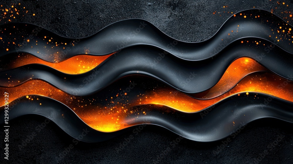 Abstract black waves with orange glowing particles for presentation backgrounds Abstract black waves with orange glowing particles for presentation backgrounds