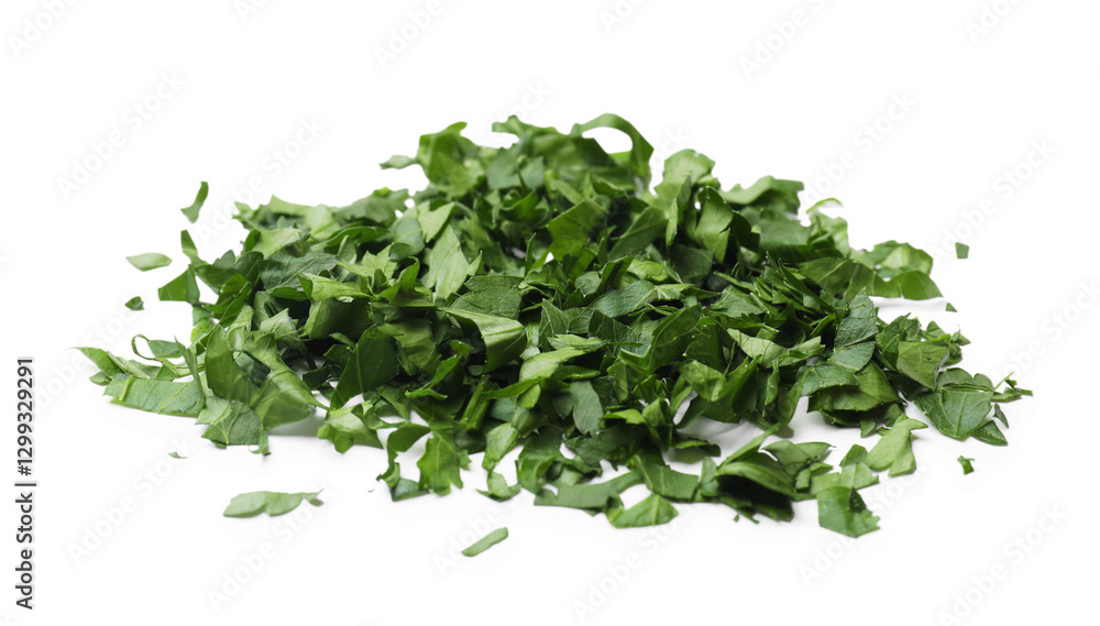 Obraz premium Chopped green parsley leaves isolated on white