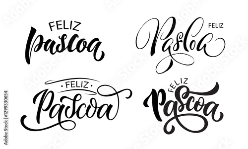 Feliz Pascoa set of handwritten phrases (Happy Easter in Portuguese). Hand lettering typography, modern brush calligraphy, vector illustration. Design concept for greeting card, banner, poster
