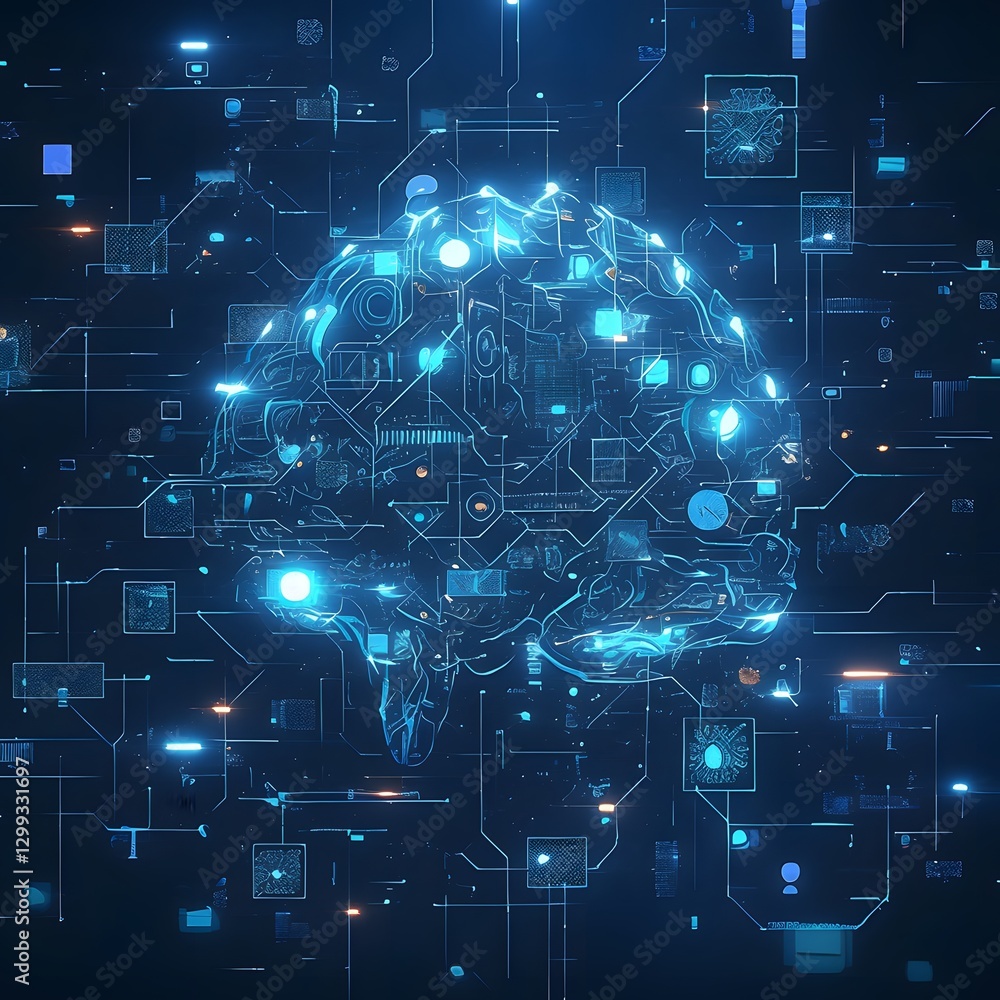 Glowing Futuristic Brain Abstract Digital Technology Concept Glowing Futuristic Brain Abstract Digital Technology Concept