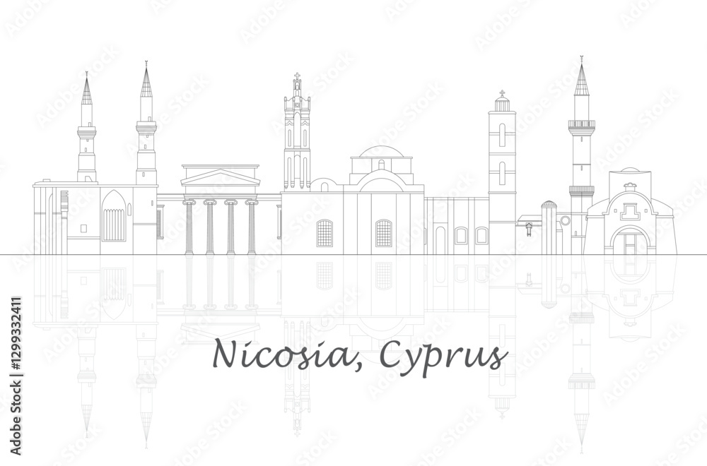 Obraz premium Outline Skyline panorama of city of Nicosia, Cyprus - vector illustration