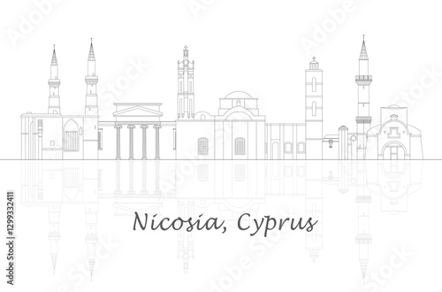 Outline Skyline panorama of city of Nicosia, Cyprus - vector illustration