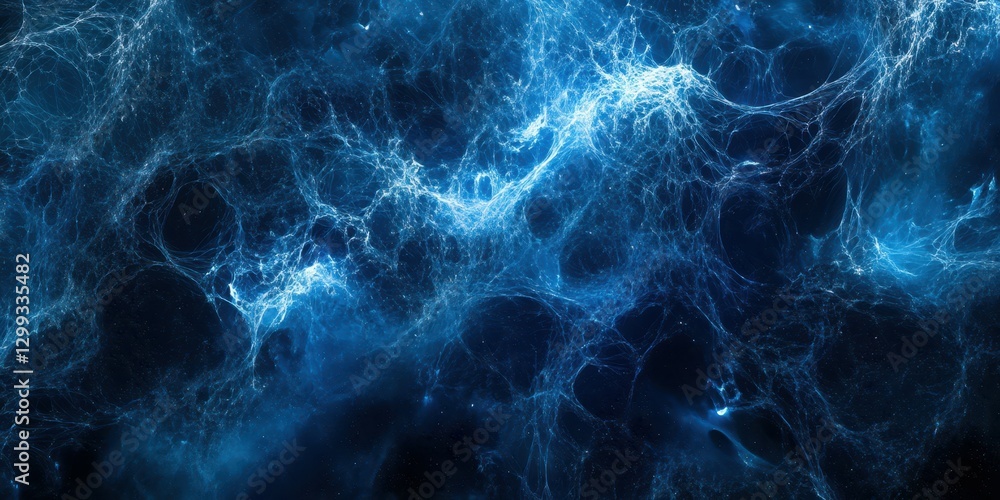Abstract blue network design illustrating deep space and cosmic phenomena in a surreal and captivating manner Abstract blue network design illustrating deep space and cosmic phenomena in a surreal and captivating manner