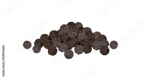 Black peppercorns heap. Vector cartoon flat illustration. Spices icon.