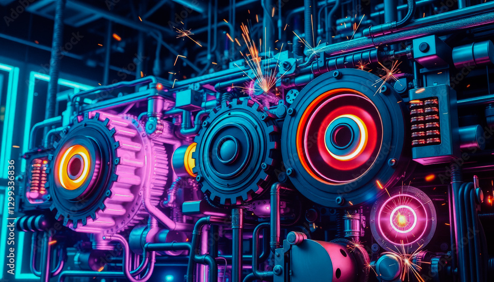 Obraz premium Hi-tech mechanical system with rotating gears