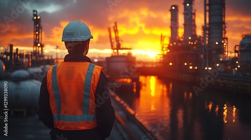 Industrial worker sunset high resolution hd image