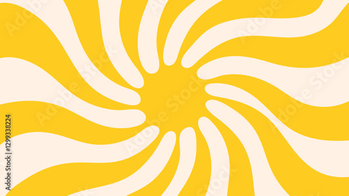 Groovy retro abstract sun background. Summer banner, retro radial sunburst explosion. Trendy sunshine poster in simple naive style