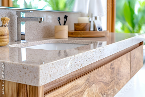 Modern bathroom vanity, wood, stone