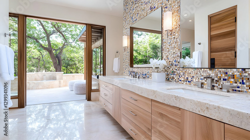 Modern Bathroom with Patio View photo