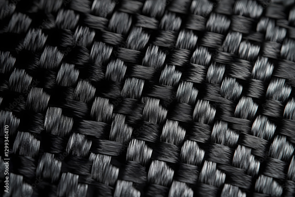 Fototapeta premium Black carbon fiber background, texture of dark gray fabric with a crosshatch pattern for a car interior or tech design