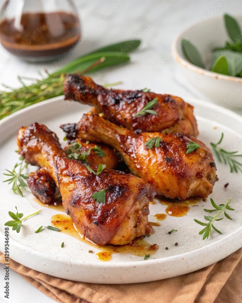 Savory and Sweet Caramelized Chicken Drumsticks on a Plate. Generative AI Savory and Sweet Caramelized Chicken Drumsticks on a Plate. Generative AI