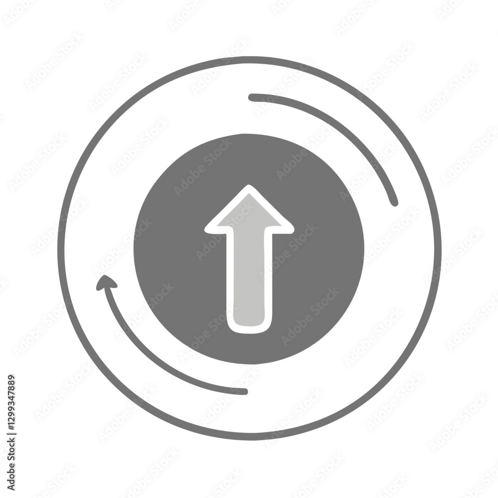 Upward arrow with circular motion in gray tones Upward arrow with circular motion in gray tones