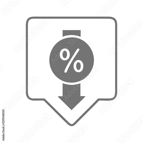 Gray percentage sign inside downward arrow icon