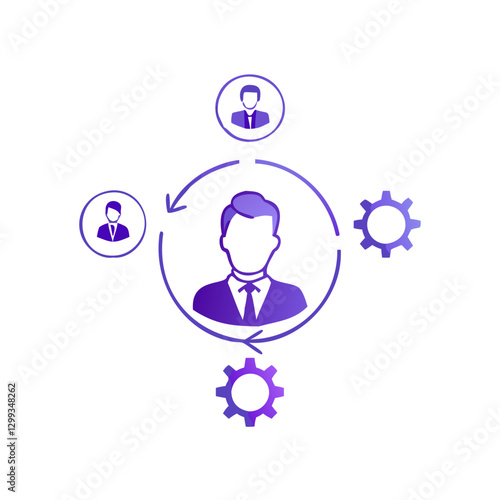 Purple circular business management workflow icon