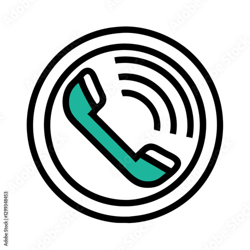 Circular phone call icon with green receiver and sound waves