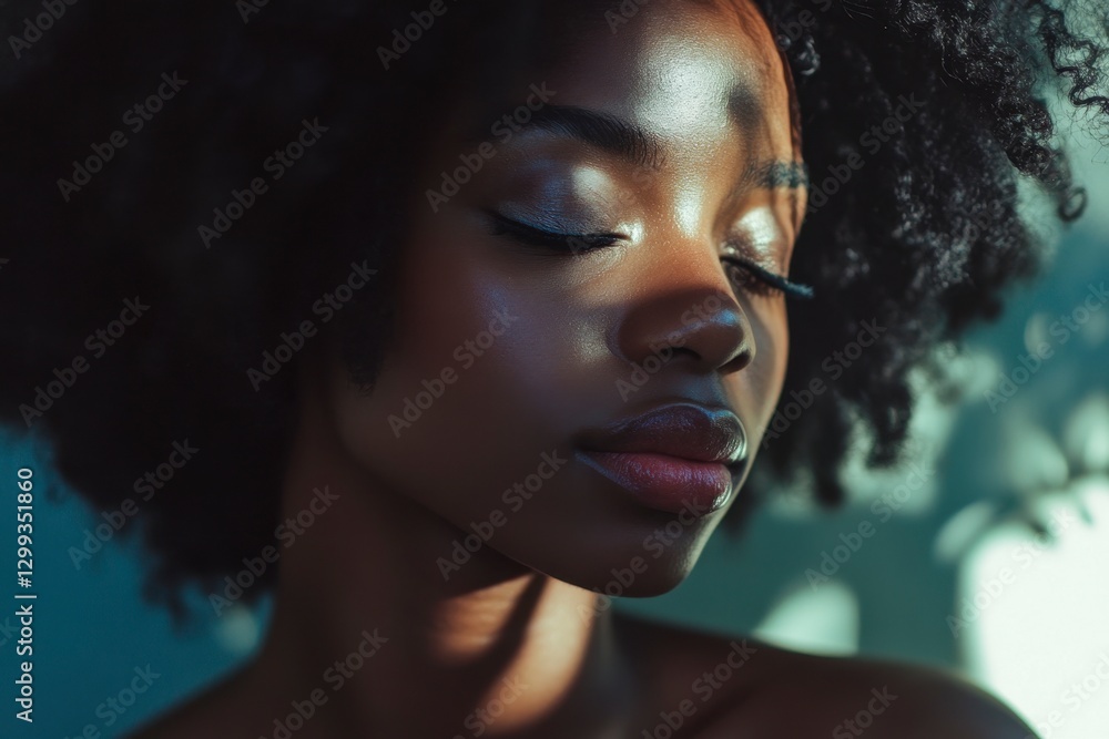Portrait of a Woman with Closed Eyes in a Tranquil pose, illuminated by gentle, natural light. Portrait of a Woman with Closed Eyes in a Tranquil pose, illuminated by gentle, natural light.