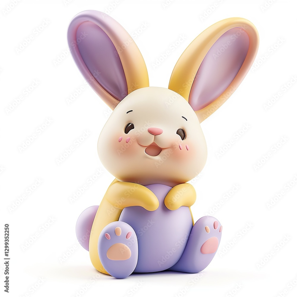 Whimsical 3D Clay Bunny Icon in Pastel Colors, Isolated on White Whimsical 3D Clay Bunny Icon in Pastel Colors, Isolated on White