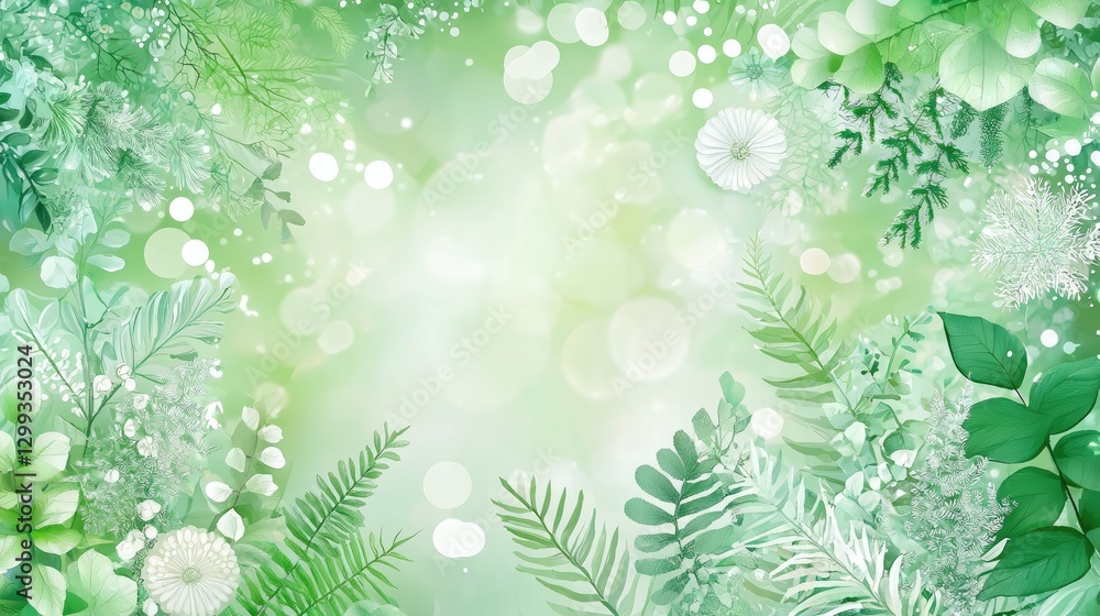 Spring floral green background, bokeh, leaves, nature, design, website, card