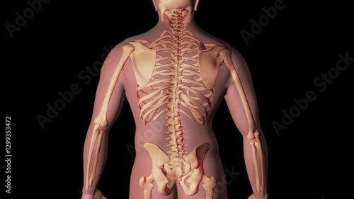 Biomedical illustration showing scoliosis in the human spine.