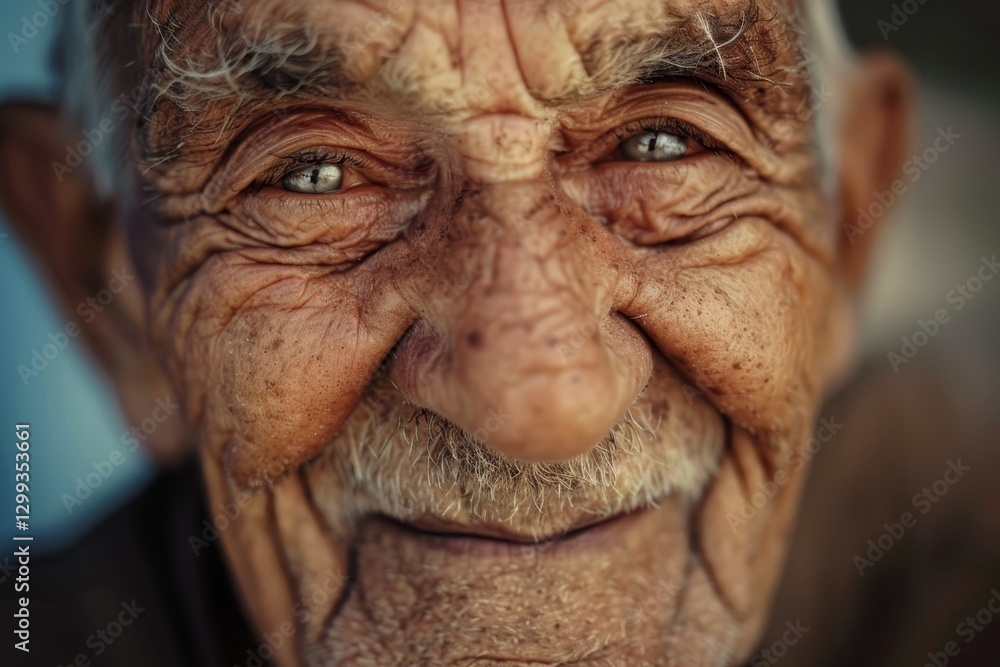 Close-up portrait of elderly man with kind eyes and deep smile, showing wisdom and experience etched on his face, An elderly man with a kind smile and deep wrinkles on his face Close-up portrait of elderly man with kind eyes and deep smile, showing wisdom and experience etched on his face, An elderly man with a kind smile and deep wrinkles on his face