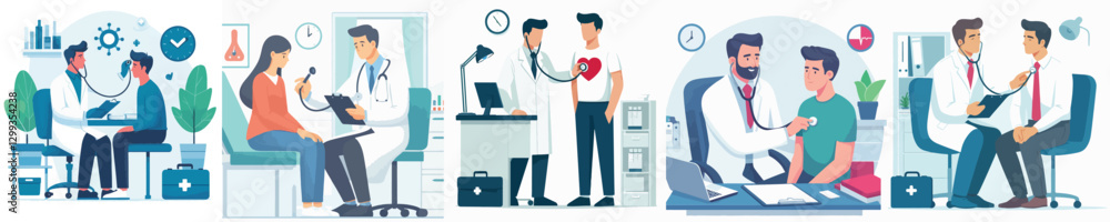 Vector of a doctor examining a patient. Vector of a doctor examining a patient.