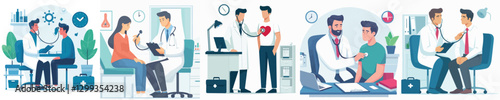 Vector of a doctor examining a patient.