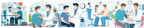 Vector of a doctor examining a patient.