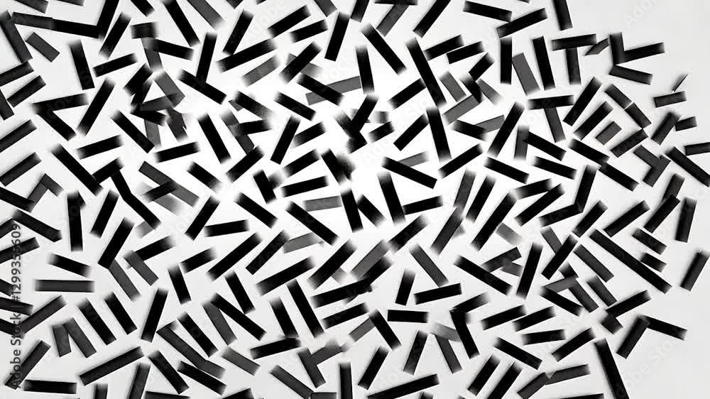 Abstract black shapes scattered on a white background, creating a dynamic visual effect Abstract black shapes scattered on a white background, creating a dynamic visual effect