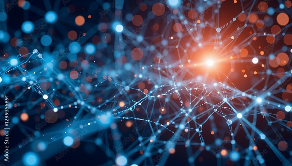 Obraz premium Abstract Network Visualization: Interconnected Nodes and Glowing Lines