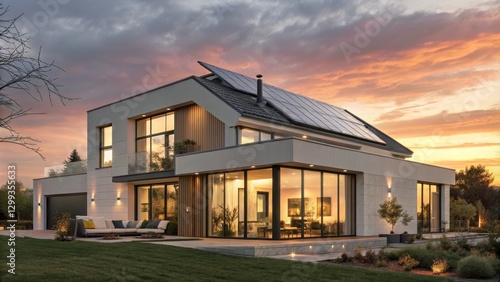 Modern Solar House at Sunse...