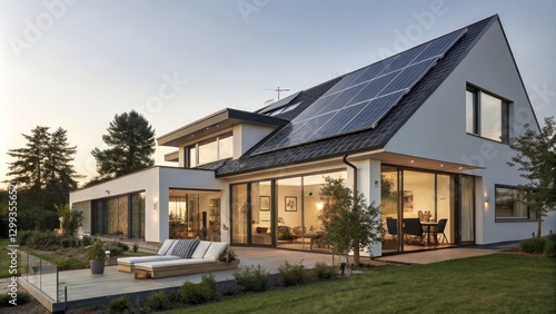 Modern Solar House Evening ...