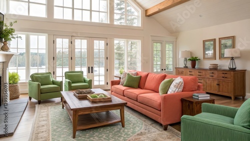High-Ceiling Living Room wi...
