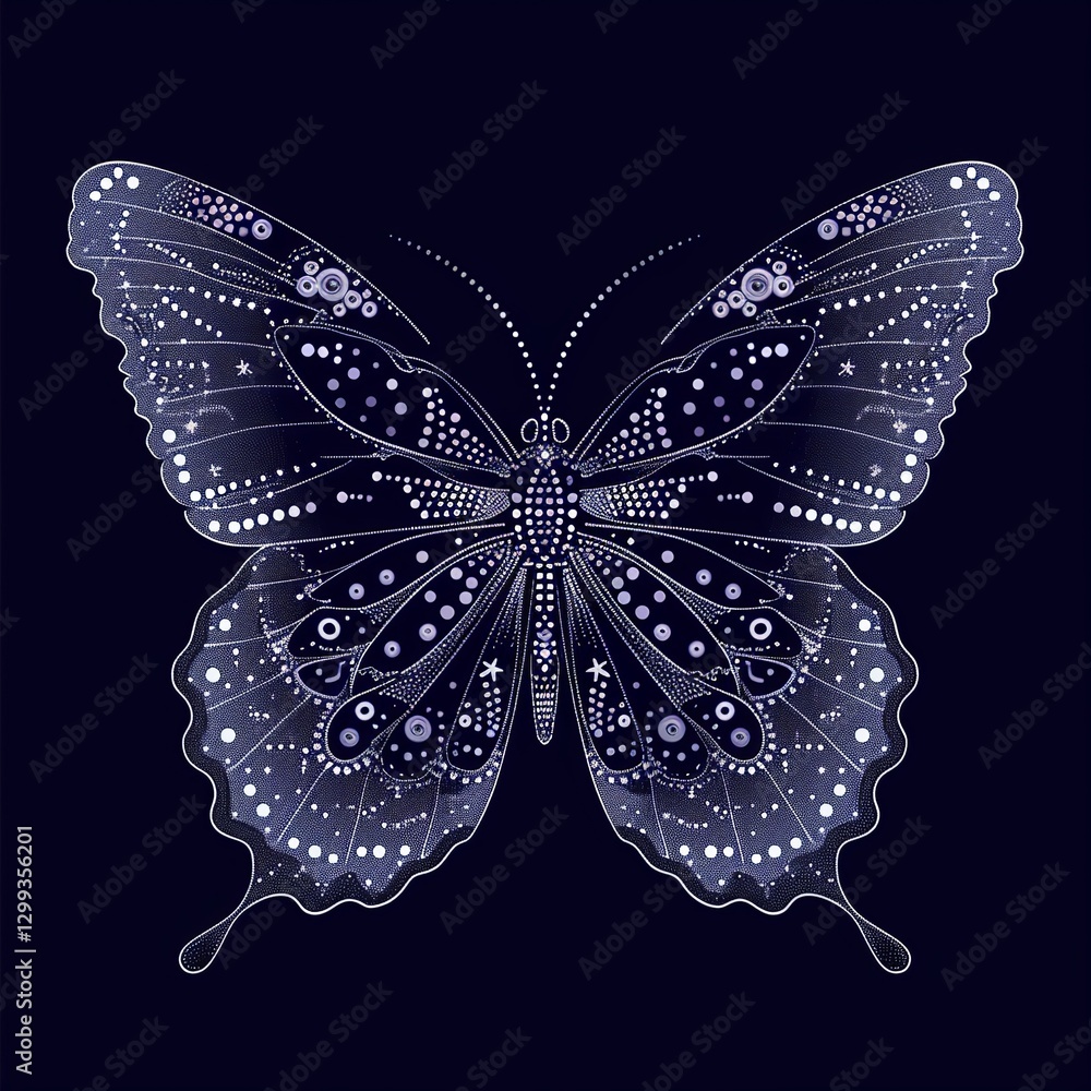 Fototapeta premium Elegant Silver Dotted Butterfly – Futuristic Ornamental Insect with Glowing Details