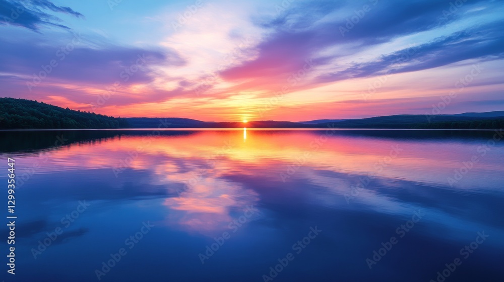 Fototapeta premium Serene Sunset Lake Reflection