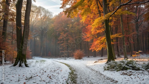 Autumnal Forest Path Snow-C...