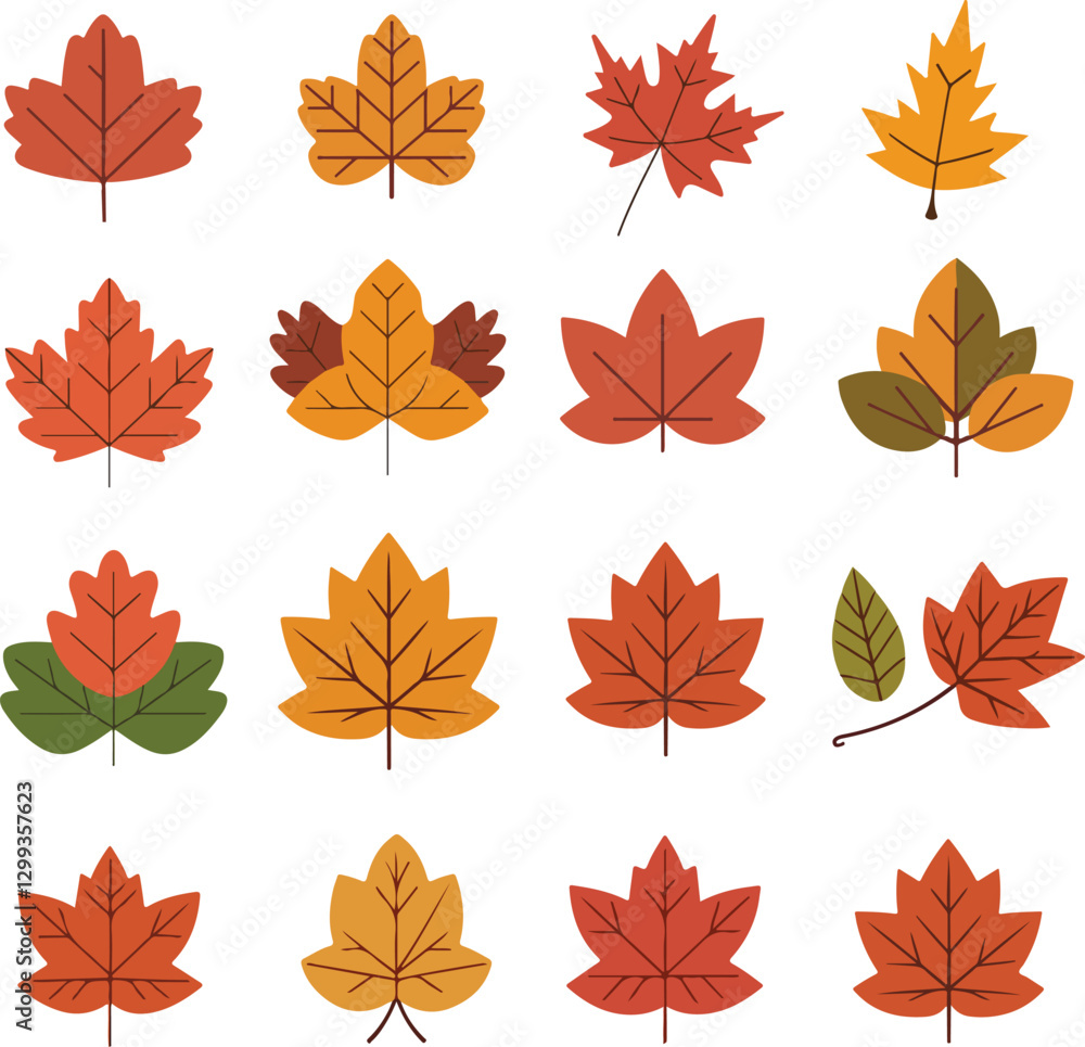 Fototapeta premium Autumn Leaves Vector Set - Fall Foliage Clipart, Seasonal Leaf Illustration