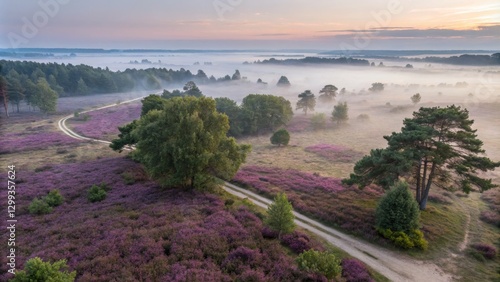 Aerial View Misty Sunrise O...