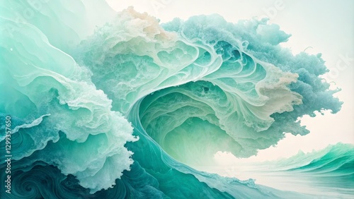 Abstract Teal Wave Digital ...