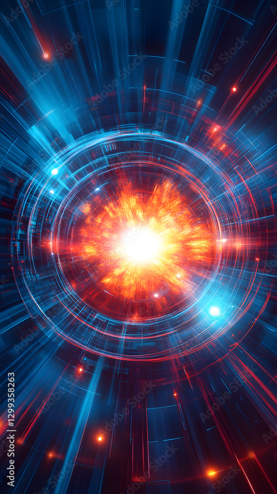 Fototapeta premium An abstract logo of red and blue light waves colliding in the center with futuristic elements and background 