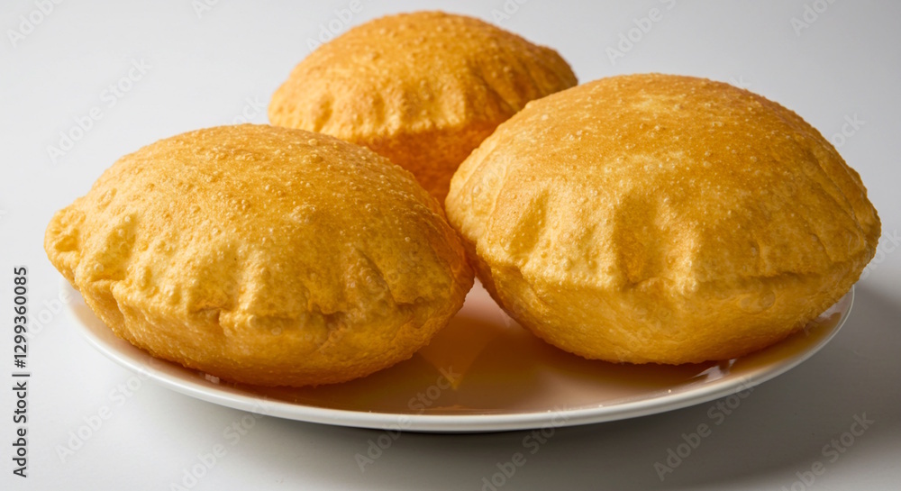 traditional Indian Punjabi, Gujarati food Bhatura or puri in dish for lunch or dinner dish in white background traditional Indian Punjabi, Gujarati food Bhatura or puri in dish for lunch or dinner dish in white background