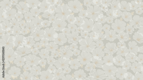 Decorative pattern, beautiful calm background for font composition, website page, graphic design; meadow of blooming decorative spring daisies.